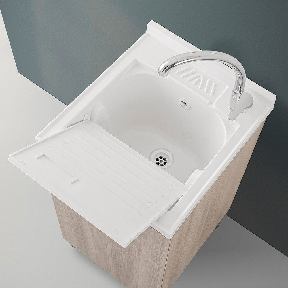 Mobile lavatoio 45 olmo con vasca in resina e strofinatoio