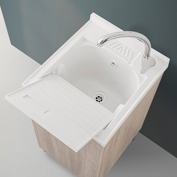 Mobile lavatoio 45 olmo con vasca in resina e strofinatoio