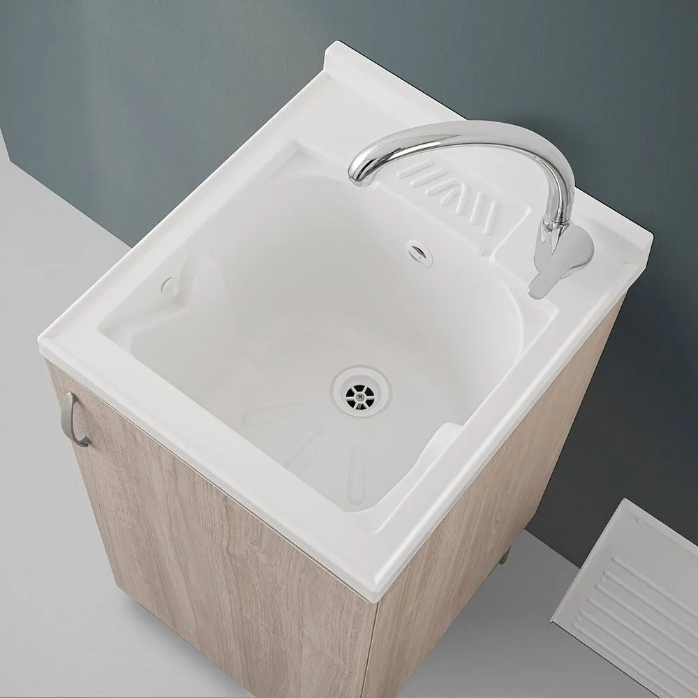 Mobile lavatoio 45 olmo con vasca in resina e strofinatoio