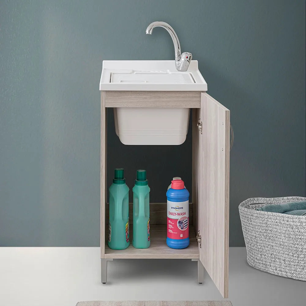 Mobile lavatoio 45 olmo con vasca in resina e strofinatoio