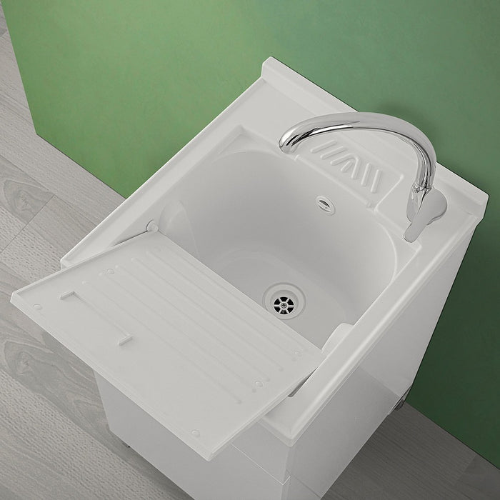 Mobile lavatoio 45x50 bianco con vasca in resina completo di asse lavapanni