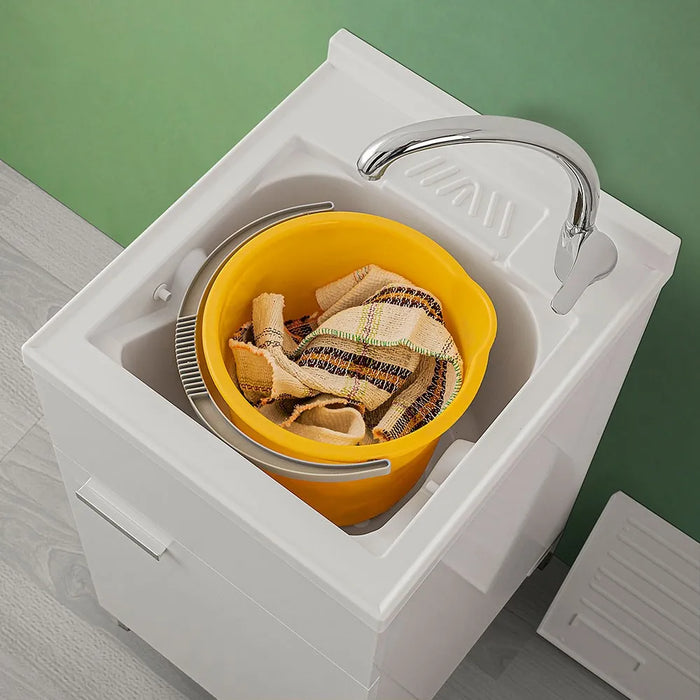 Mobile lavatoio 45x50 bianco con vasca in resina completo di asse lavapanni