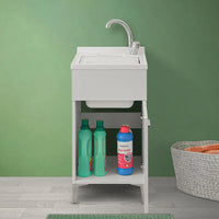 Mobile lavatoio 45x50 bianco con vasca in resina completo di asse lavapanni