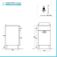 Mobile lavatoio 45x50 cm grigio calce vasca in ceramica e kit di scarico Moon