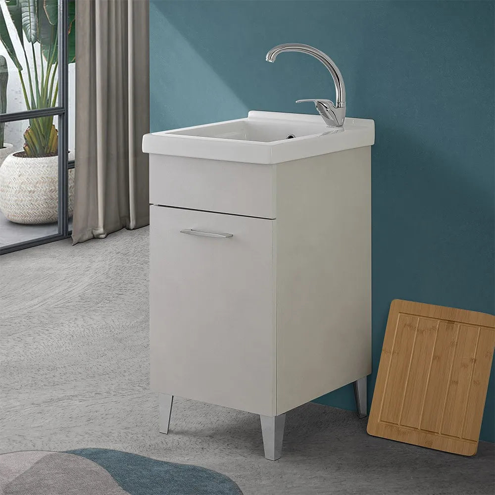 Mobile lavatoio 45x50 cm grigio calce vasca in ceramica e kit di scarico Moon