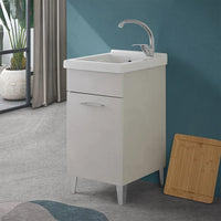 Mobile lavatoio 45x50 cm grigio calce vasca in ceramica e kit di scarico Moon