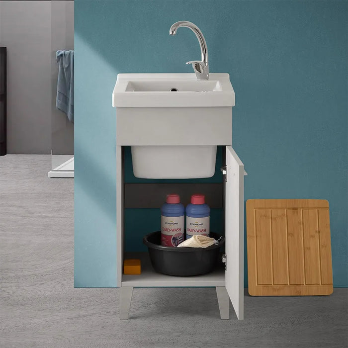 Mobile lavatoio 45x50 cm grigio calce vasca in ceramica e kit di scarico Moon