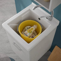 Mobile lavatoio 45x50 cm grigio calce vasca in ceramica e kit di scarico Moon