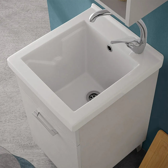 Mobile lavatoio 45x50 cm grigio calce vasca in ceramica e kit di scarico Moon