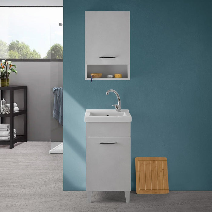 Mobile lavatoio 45x50 cm grigio calce vasca in ceramica e kit di scarico Moon