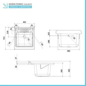 Mobile lavatoio 45x50 cm grigio calce vasca in resina e kit di scarico Moon