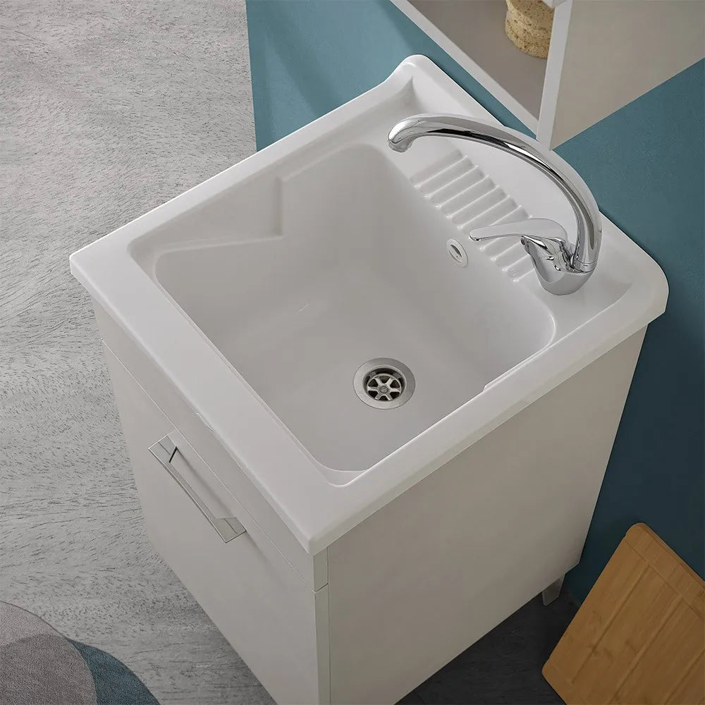 Mobile lavatoio 45x50 cm grigio calce vasca in resina e kit di scarico Moon