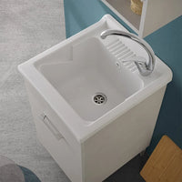 Mobile lavatoio 45x50 cm grigio calce vasca in resina e kit di scarico Moon