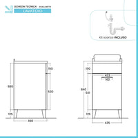 Mobile lavatoio 45x50 cm grigio calce vasca in resina e kit di scarico Moon