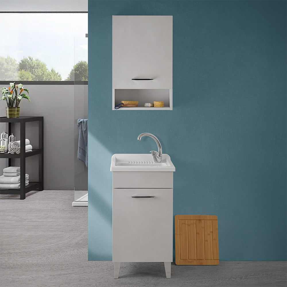 Mobile lavatoio 45x50 cm grigio calce vasca in resina e kit di scarico Moon