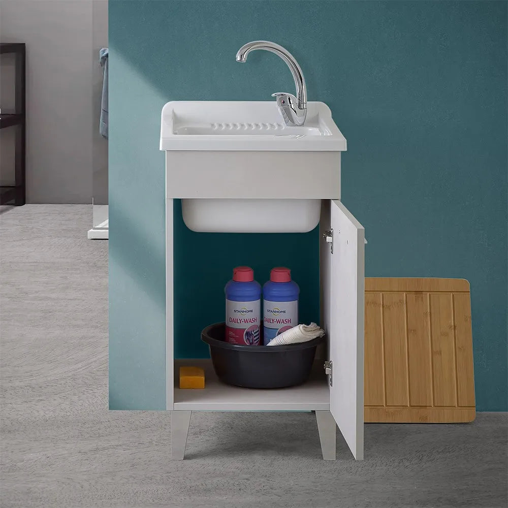 Mobile lavatoio 45x50 cm grigio calce vasca in resina e kit di scarico Moon