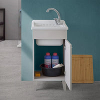 Mobile lavatoio 45x50 cm grigio calce vasca in resina e kit di scarico Moon