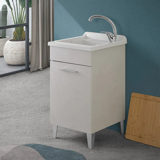 Mobile lavatoio 45x50 cm grigio calce vasca in resina e kit di scarico Moon