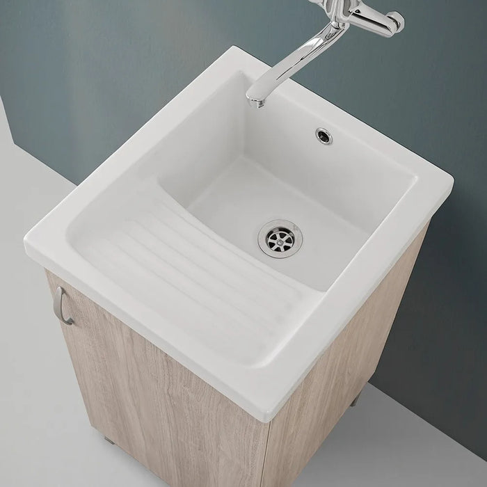 Mobile lavatoio 45x50 in ceramica con strofinatoio finitura olmo