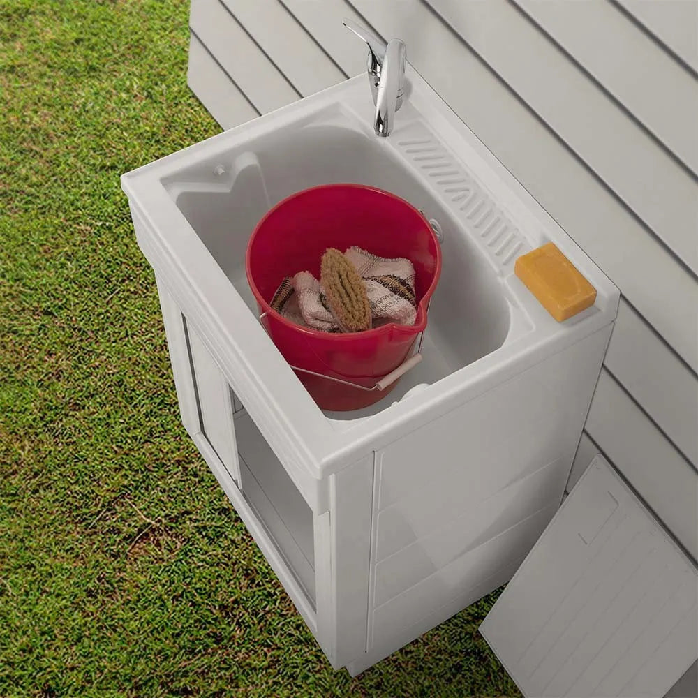 Mobile lavatoio 50x50 bianco con serranda vasca e asse lavapanni