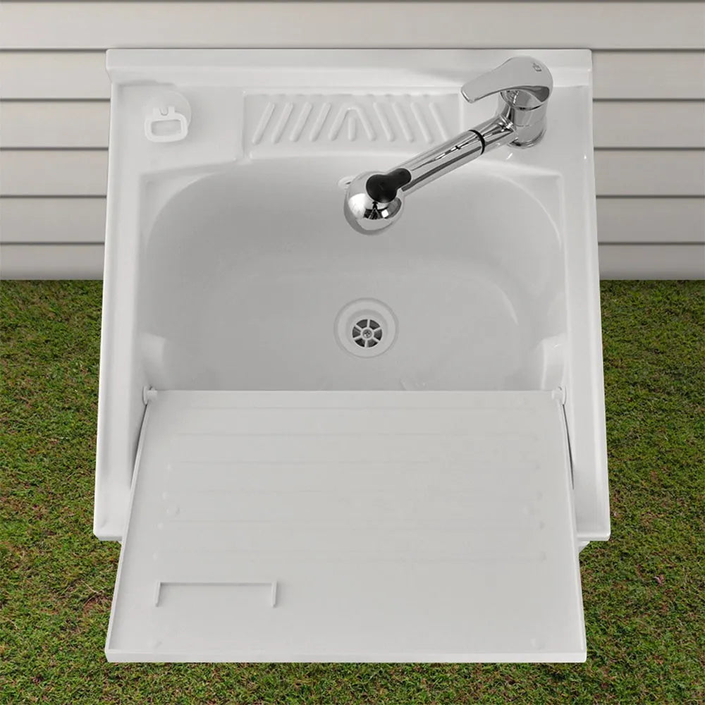 Mobile lavatoio 50x50 bianco con serranda vasca e asse lavapanni