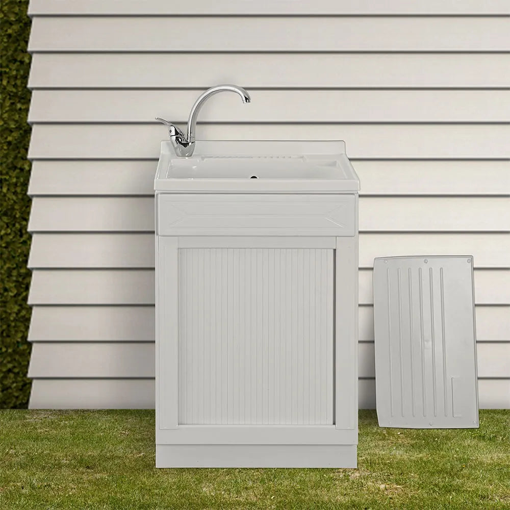 Mobile lavatoio 50x50 bianco con serranda vasca e asse lavapanni