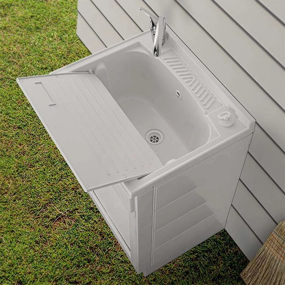 Mobile lavatoio 50x50 bianco con serranda vasca e asse lavapanni