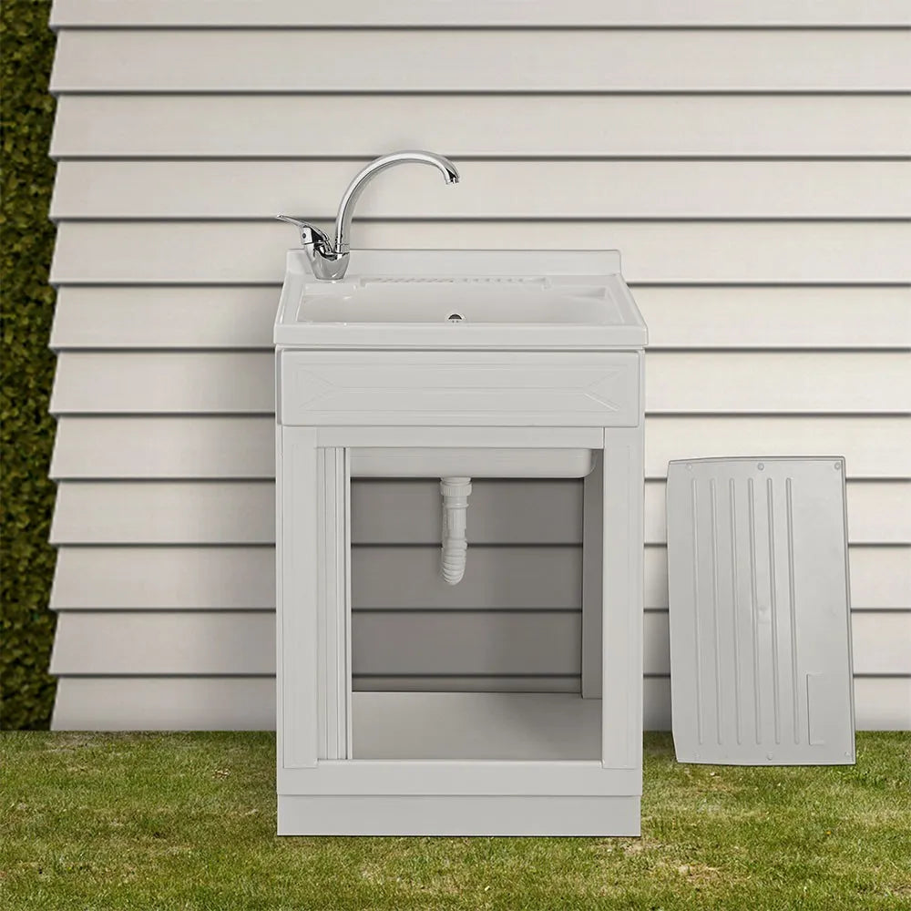 Mobile lavatoio 50x50 bianco con serranda vasca e asse lavapanni