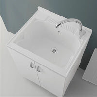 Mobile lavatoio 60x50 bianco con asse strofinatoio e kit scarico