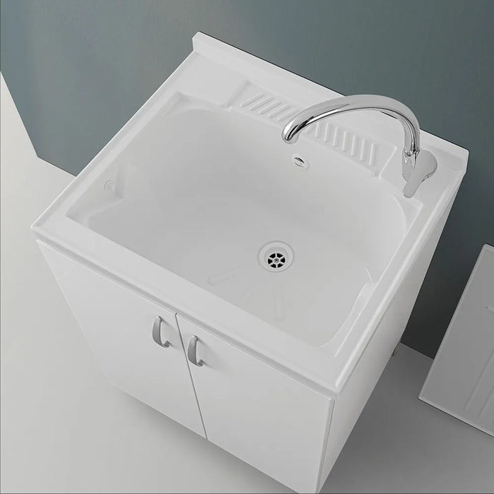 Mobile lavatoio 60x50 bianco con asse strofinatoio e kit scarico