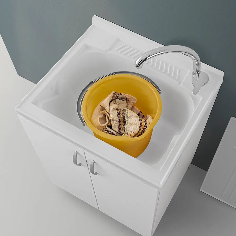 Mobile lavatoio 60x50 bianco con asse strofinatoio e kit scarico