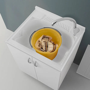 Mobile lavatoio 60x50 bianco con asse strofinatoio e kit scarico