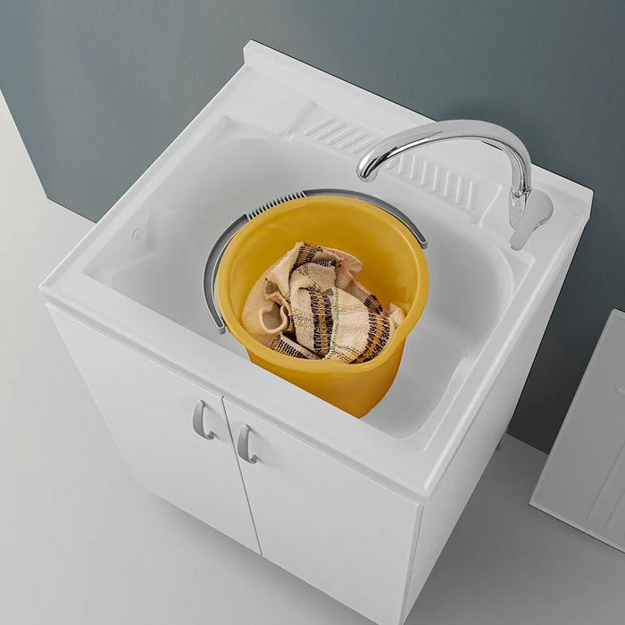 Mobile lavatoio 60x50 bianco con asse strofinatoio e kit scarico