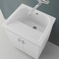 Mobile lavatoio 60x50 cm bianco in ceramica con strofinatoio integrato