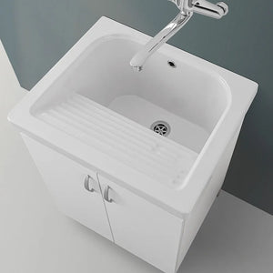 Mobile lavatoio 60x50 cm bianco in ceramica con strofinatoio integrato