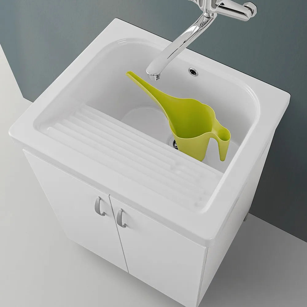 Mobile lavatoio 60x50 cm bianco in ceramica con strofinatoio integrato