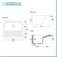 Mobile lavatoio 60x50 cm bianco in ceramica con strofinatoio integrato