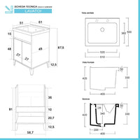 Mobile lavatoio 60x50 cm bianco lucido con vasca in ceramica Way