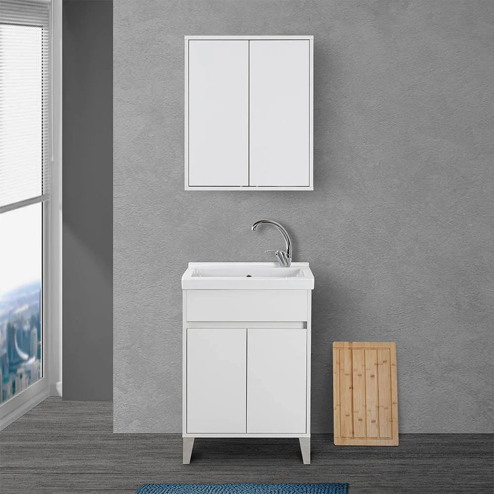 Mobile lavatoio 60x50 cm bianco lucido con vasca in ceramica Way