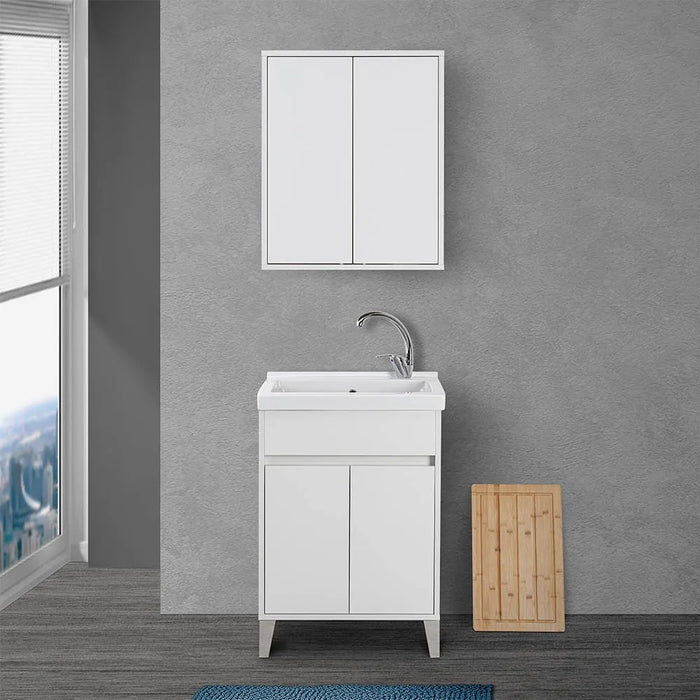 Mobile lavatoio 60x50 cm bianco lucido con vasca in ceramica Way