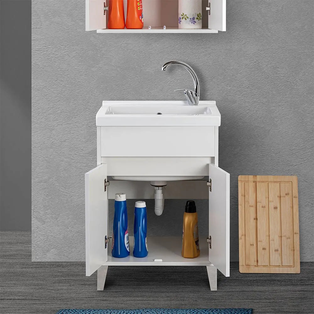 Mobile lavatoio 60x50 cm bianco lucido con vasca in ceramica Way