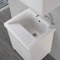 Mobile lavatoio 60x50 cm linea Way bianco lucido con vasca e strofinatoio