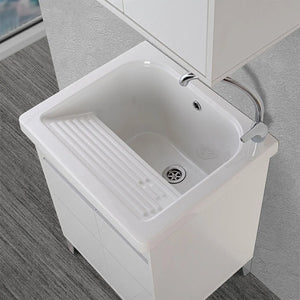 Mobile lavatoio 60x50 cm linea Way bianco lucido con vasca e strofinatoio