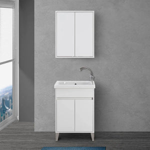 Mobile lavatoio 60x50 cm linea Way bianco lucido con vasca e strofinatoio