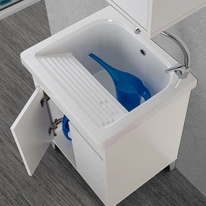 Mobile lavatoio 60x50 cm linea Way bianco lucido con vasca e strofinatoio