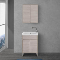 Mobile lavatoio 60x50 cm linea Way rovere chiaro con vasca e strofinatoio