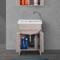 Mobile lavatoio 60x50 cm linea Way rovere chiaro con vasca e strofinatoio