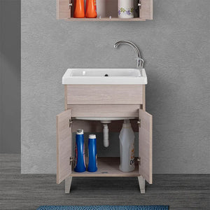 Mobile lavatoio 60x50 cm linea Way rovere chiaro con vasca e strofinatoio