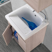 Mobile lavatoio 60x50 cm linea Way rovere chiaro con vasca e strofinatoio