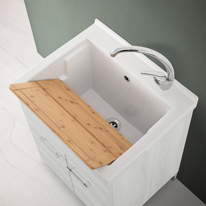 Mobile lavatoio 60x50 cm rovere bianco con vasca lavapanni in ceramica